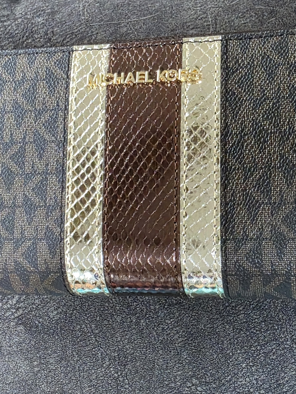 Michael Kors Brown and Gold Signature Stripe Crossbody